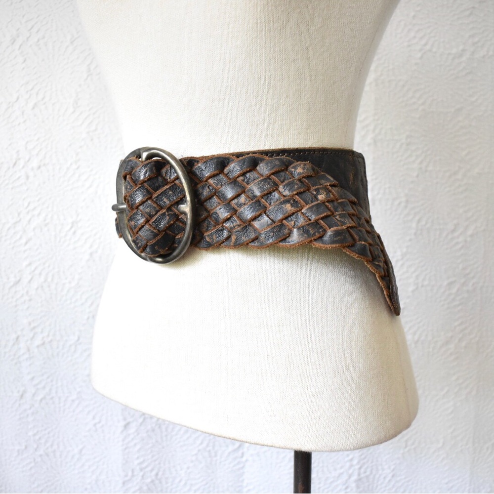Arcangelo Blue Distressed Leather Braided Belt - Picture 5 of 12